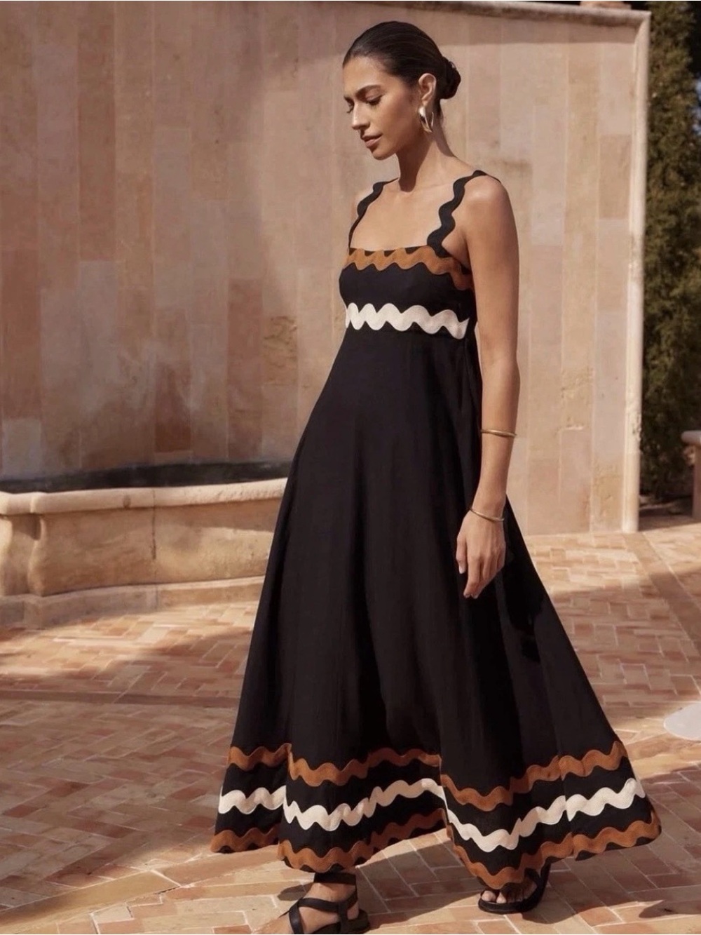 Mister Zimi Vivi Dress in Black Brown Ric Rac Black Maxi Dress AU 14 / US 10
